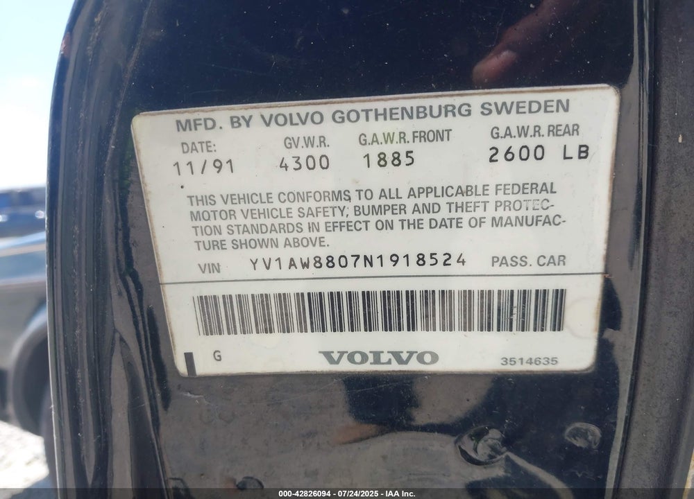 1992 VOLVO 240 VIN: YV1AW8807N1918524