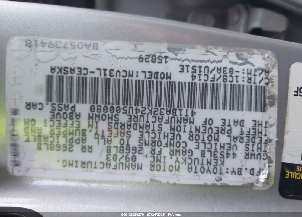 2004 TOYOTA CAMRY SE V6 VIN: 4T1BA32K24U500080