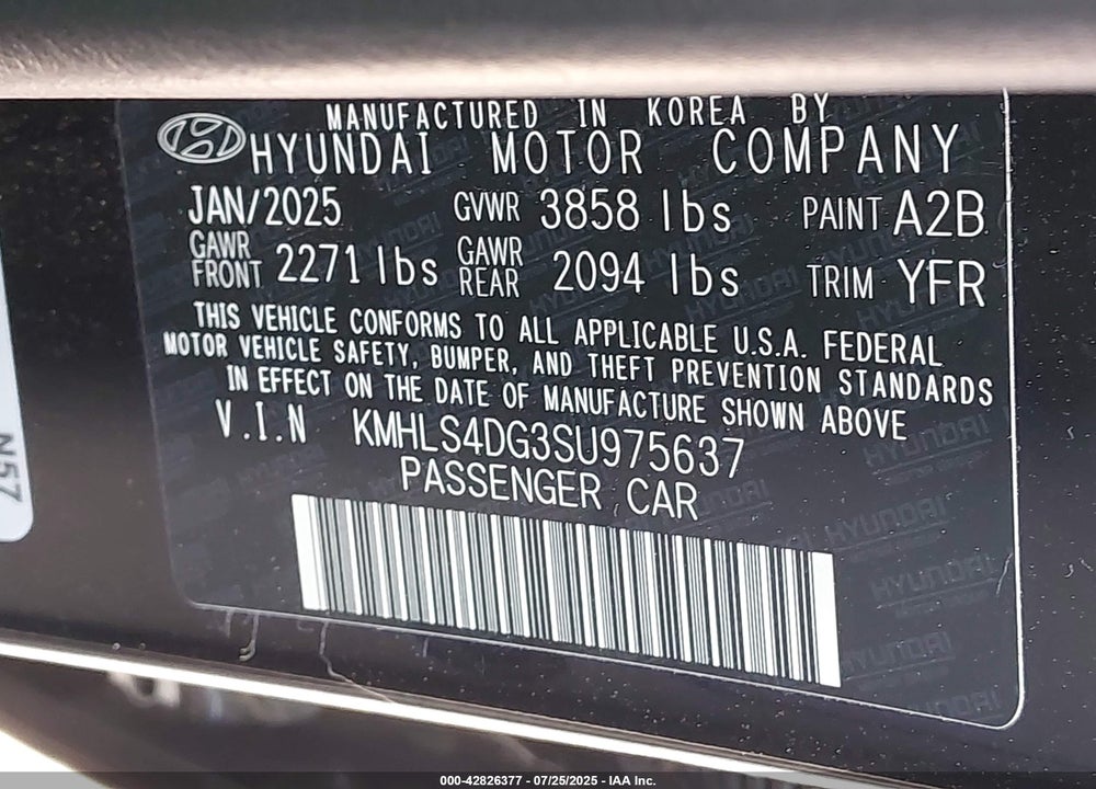 2025 HYUNDAI ELANTRA VIN: KMHLS4DG3SU975637
