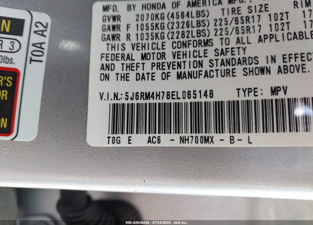 2014 HONDA CR-V VIN: 5J6RM4H78EL065148