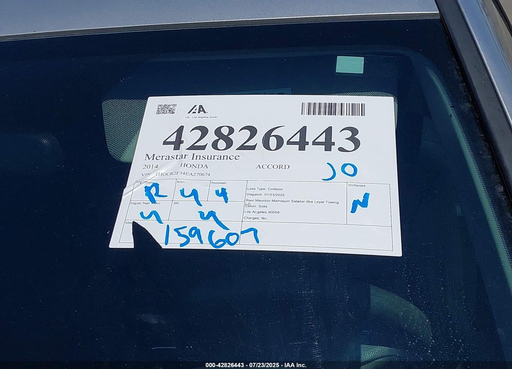 2014 HONDA ACCORD VIN: 1HGCR2F34EA270674