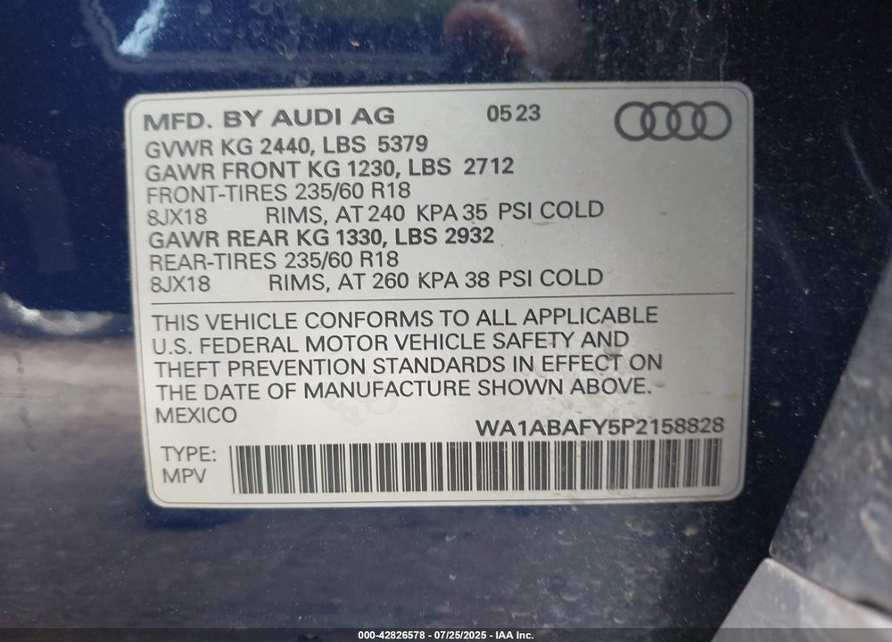 2023 AUDI Q5 VIN: WA1ABAFY5P2158828