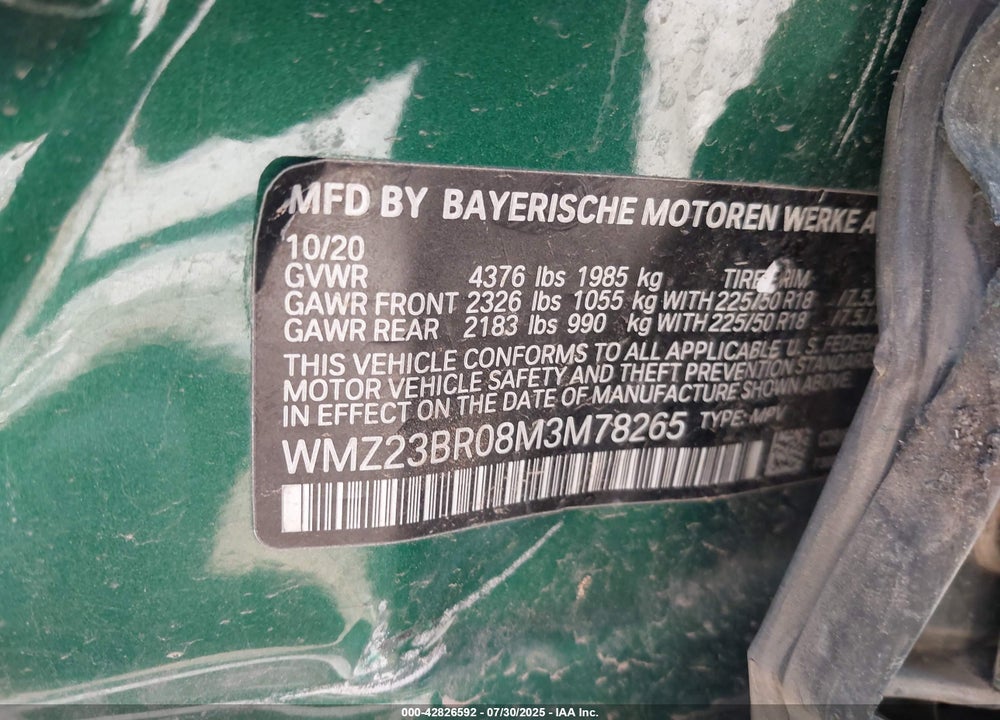 2021 MINI COUNTRYMAN VIN: WMZ23BR08M3M78265