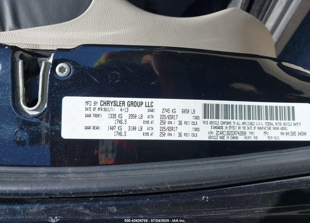 2013 CHRYSLER TOWN & COUNTRY TOURING VIN: 2C4RC1BG5DR742890