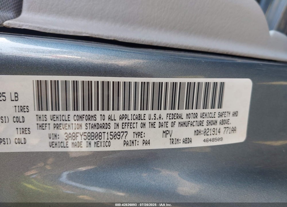 2008 CHRYSLER PT CRUISER VIN: 3A8FY58B08T150977