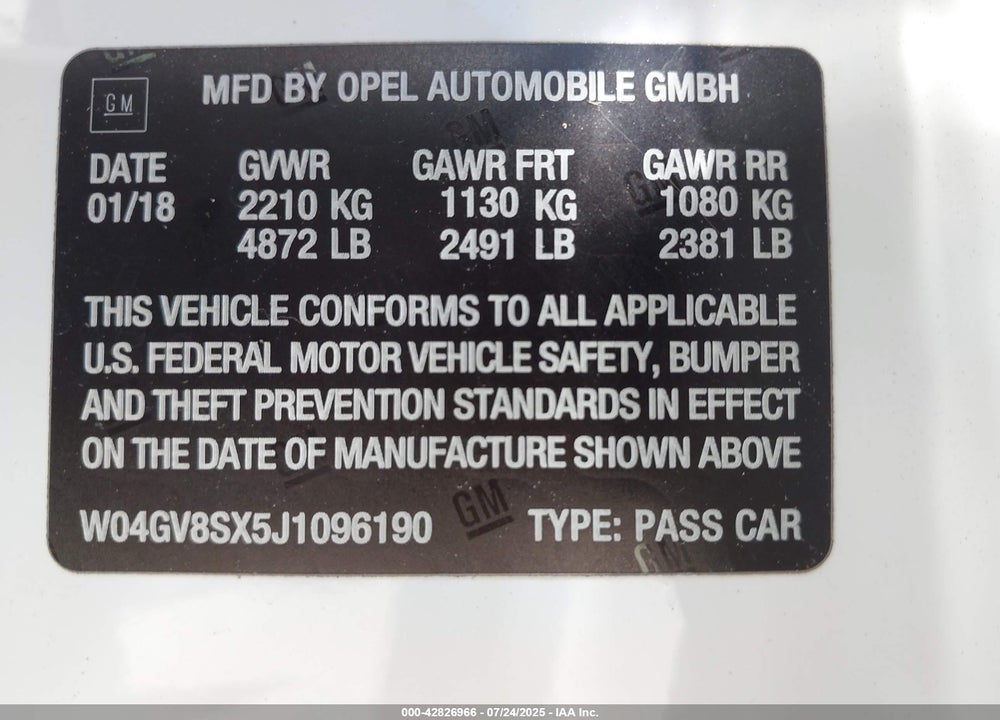 2018 BUICK REGAL TOURX ESSENCE VIN: W04GV8SX5J1096190