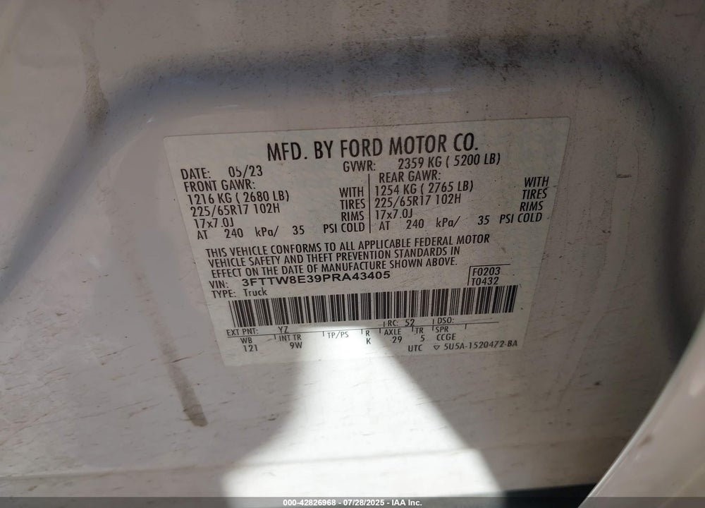 2023 FORD MAVERICK VIN: 3FTTW8E39PRA43405