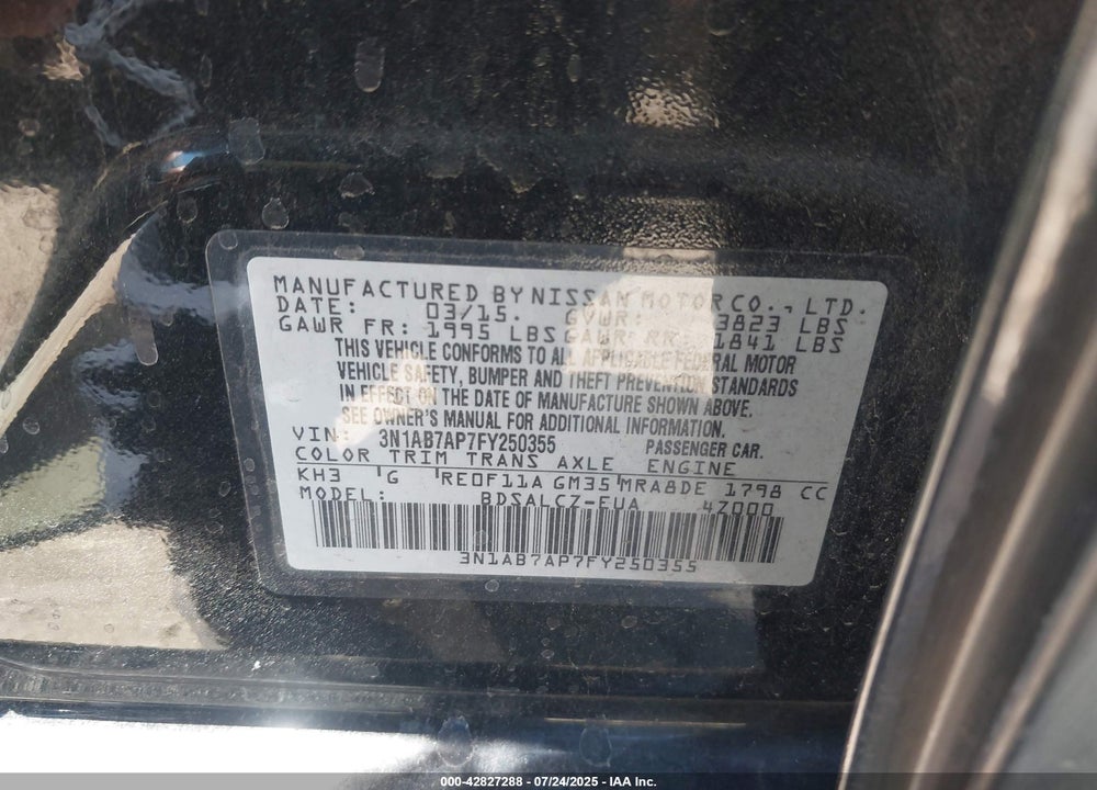 2015 NISSAN SENTRA VIN: 3N1AB7AP7FY250355