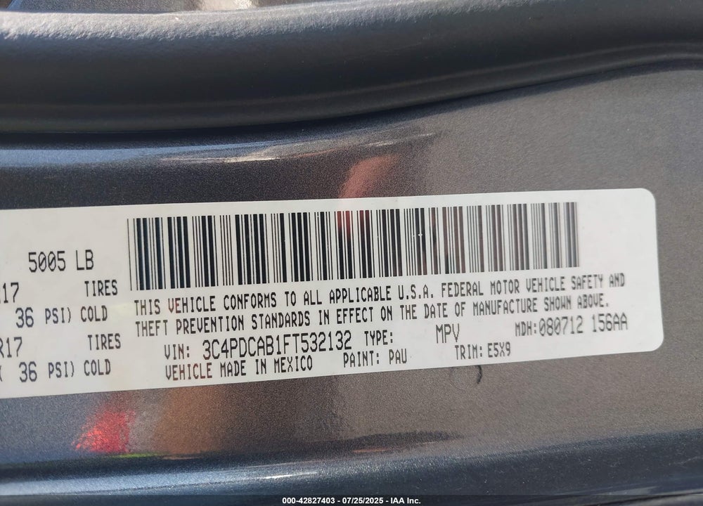 2015 DODGE JOURNEY VIN: 3C4PDCAB1FT532132