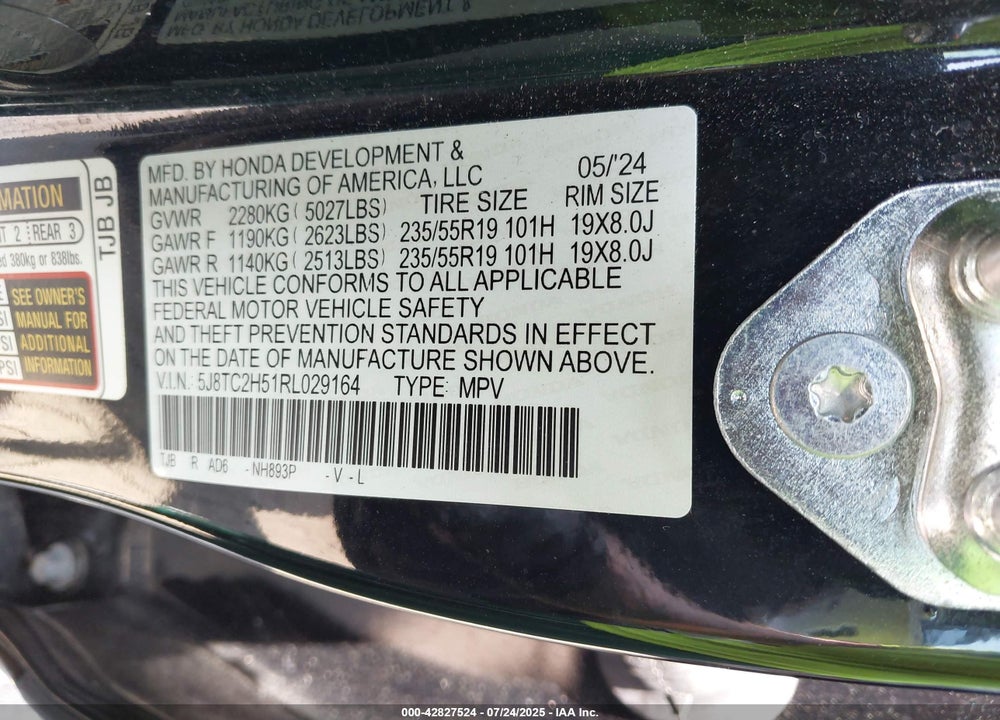 2024 ACURA RDX VIN: 5J8TC2H51RL029164