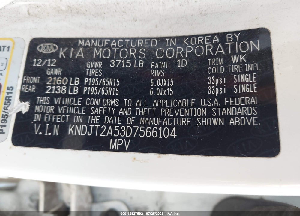 2013 KIA SOUL VIN: KNDJT2A53D7566104