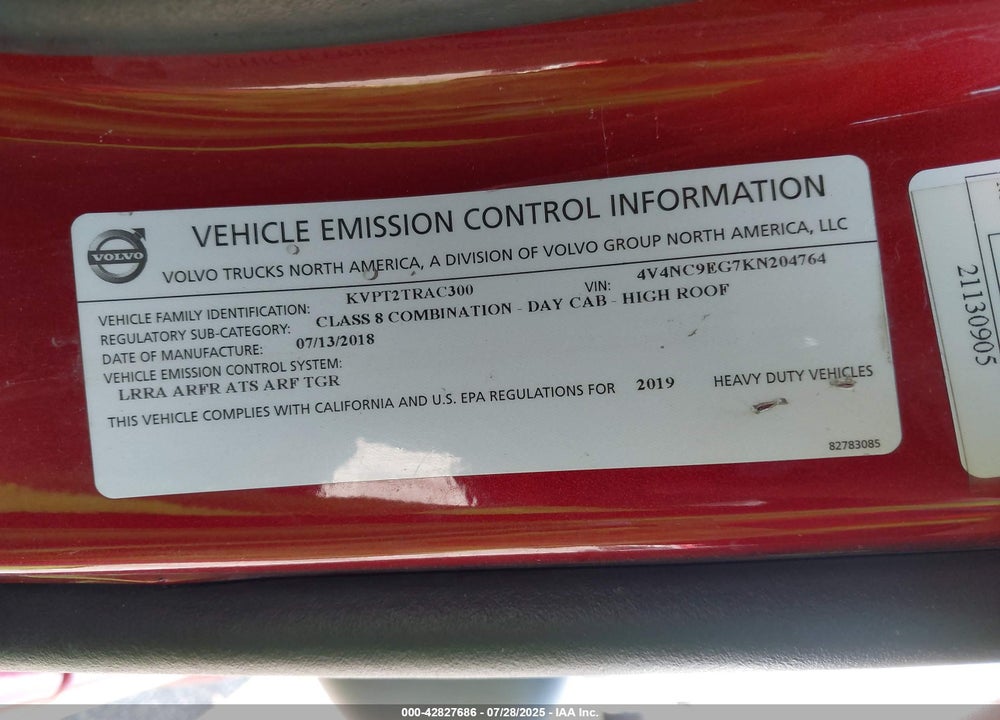 2019 VOLVO VNL VIN: 4V4NC9EG7KN204764