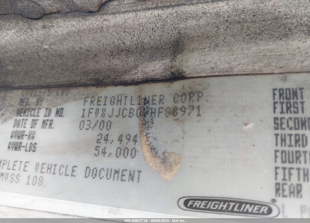 2000 FREIGHTLINER MEDIUM CONVENTIONAL VIN: 1FVXJJCB0YHF88971