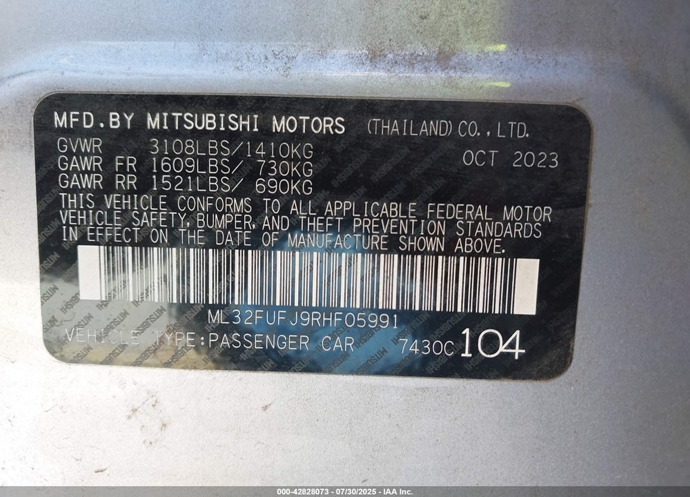 2024 MITSUBISHI MIRAGE G4 BLACK EDITION VIN: ML32FUFJ9RHF05991
