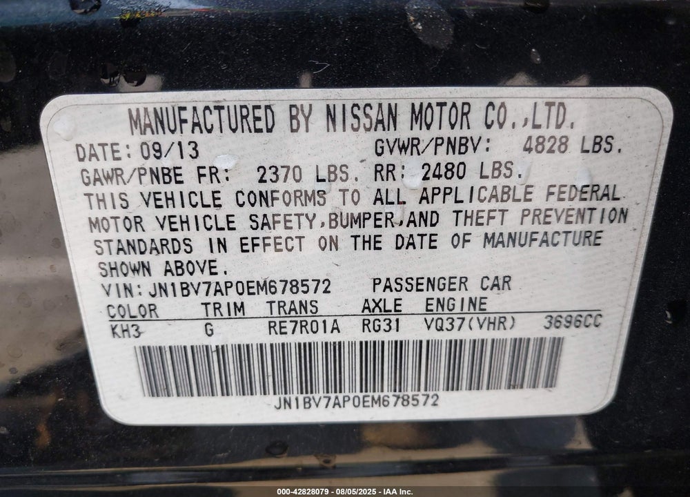 2014 INFINITI Q50 VIN: JN1BV7AP0EM678572