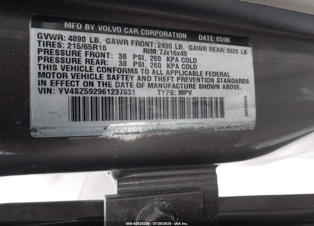 2006 VOLVO XC70 VIN: YV4SZ592961237831