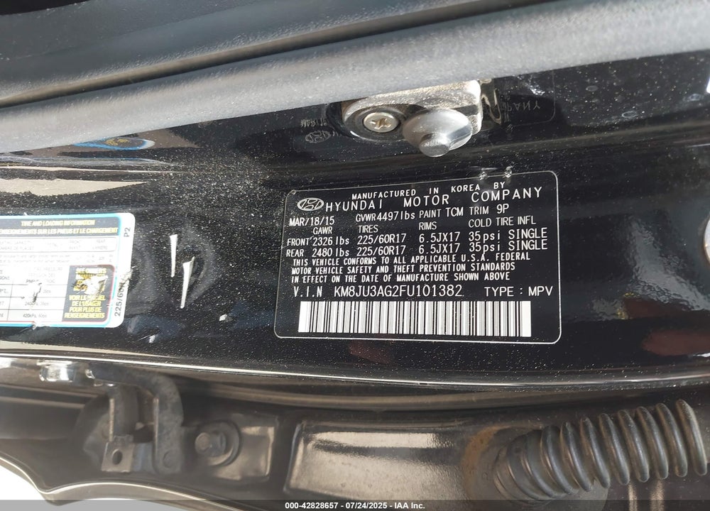 2015 HYUNDAI TUCSON SE VIN: KM8JU3AG2FU101382