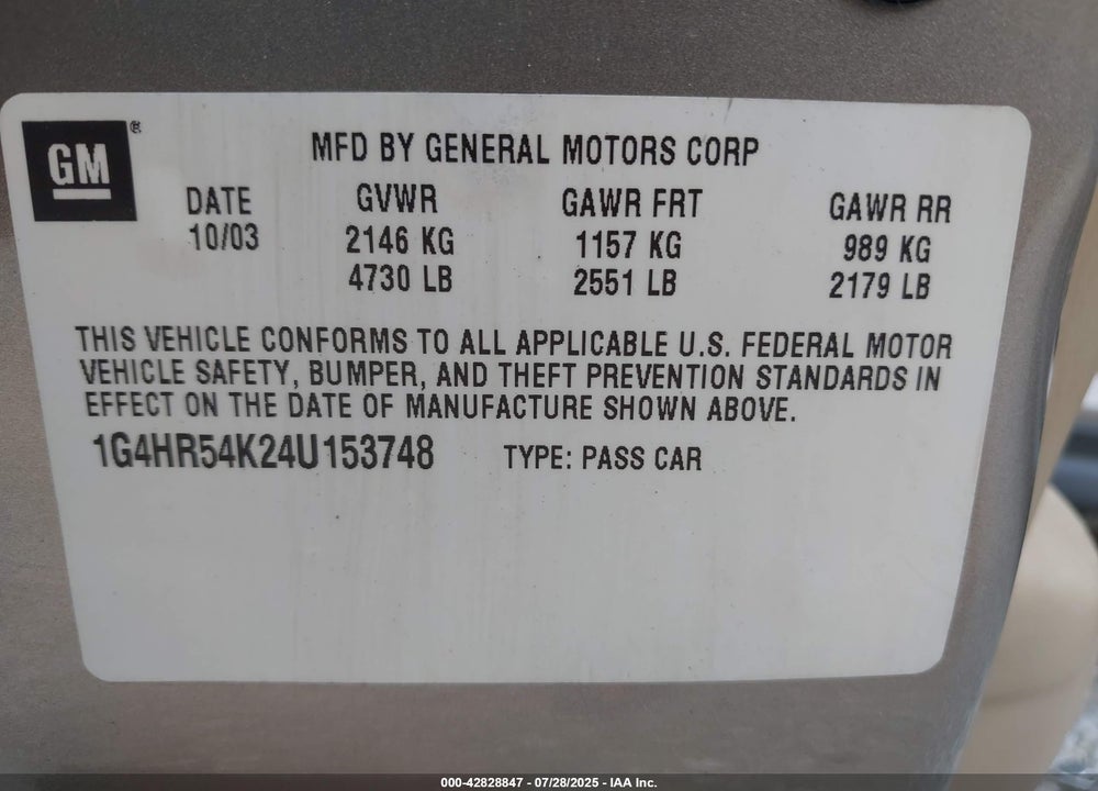 2004 BUICK LESABRE LIMITED VIN: 1G4HR54K24U153748