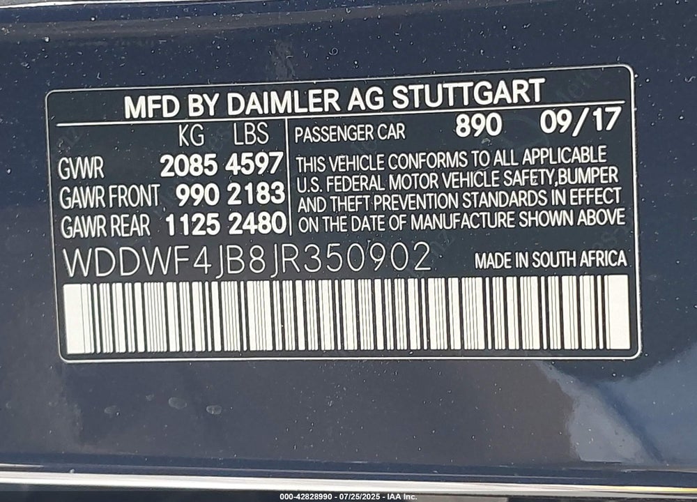 2018 MERCEDES-BENZ C 300 VIN: WDDWF4JB8JR350902