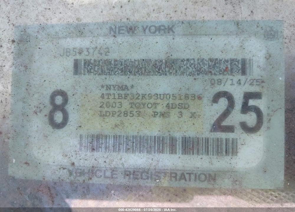 2003 TOYOTA CAMRY VIN: 4T1BF32K93U051836