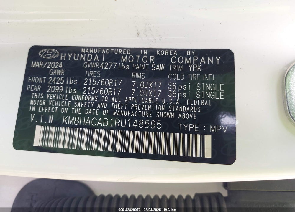 2024 HYUNDAI KONA VIN: KM8HACAB1RU148595