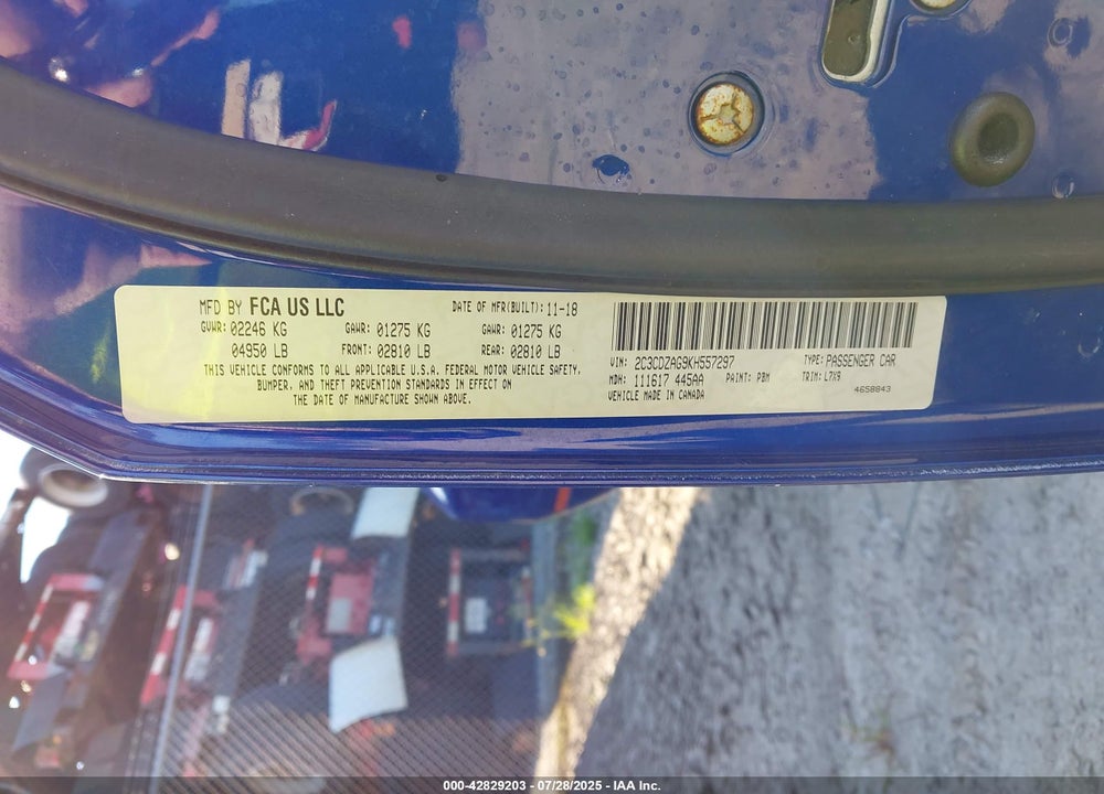 2019 DODGE CHALLENGER VIN: 2C3CDZAG9KH557297