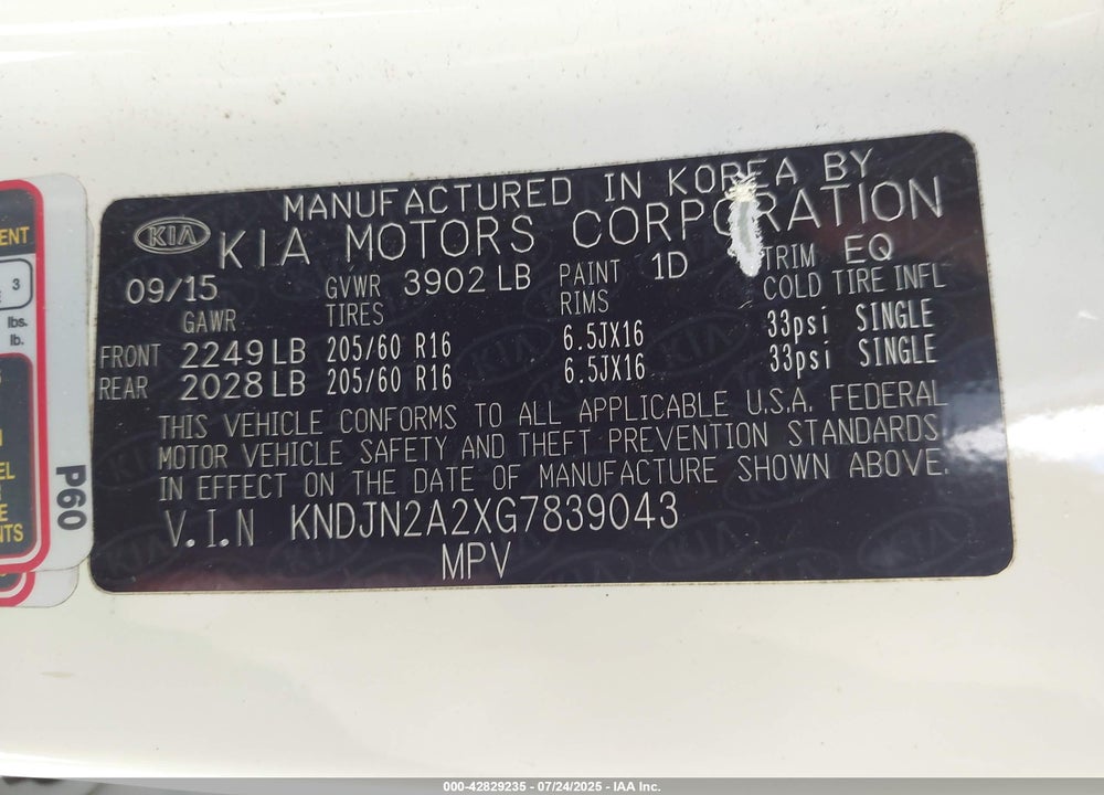 2016 KIA SOUL VIN: KNDJN2A2XG7839043