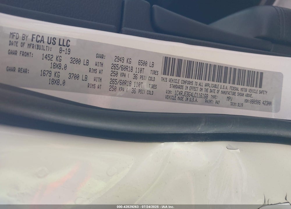 2020 JEEP GRAND CHEROKEE LIMITED 4X2 VIN: 1C4RJEBG4LC116168
