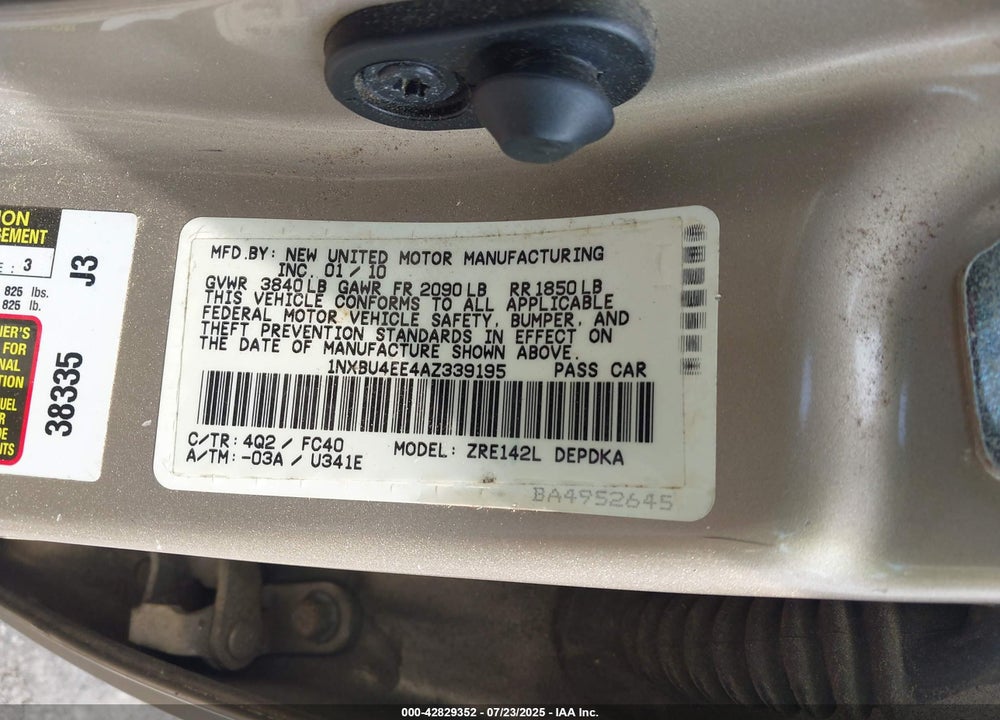 2010 TOYOTA COROLLA VIN: 1NXBU4EE4AZ339195
