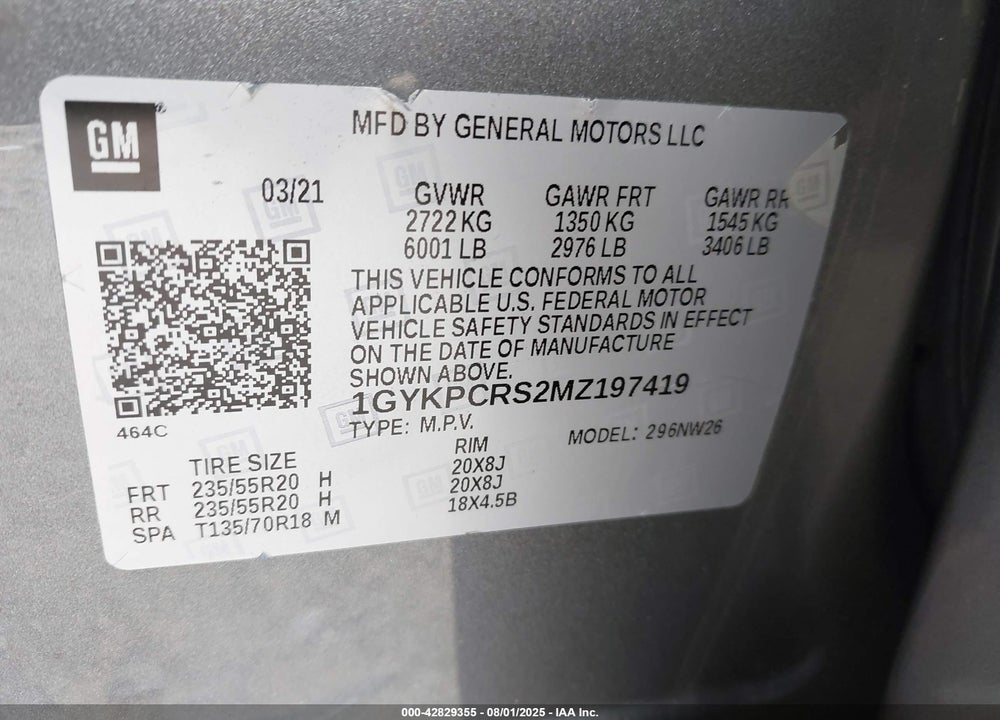 2021 CADILLAC XT6 FWD PREMIUM LUXURY VIN: 1GYKPCRS2MZ197419