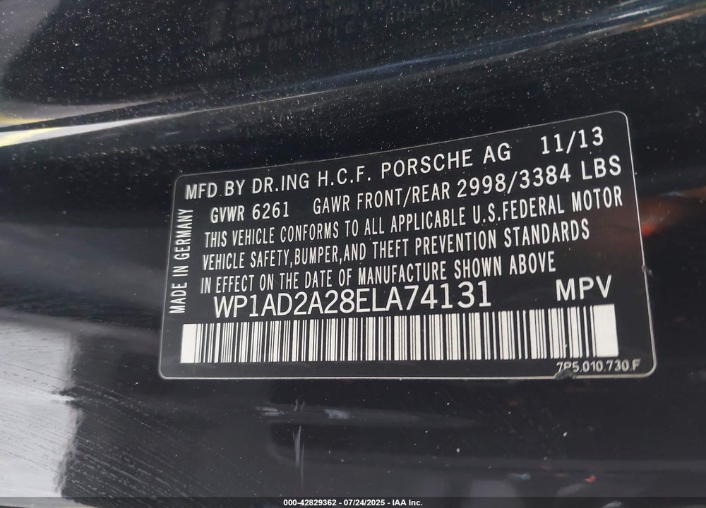 2014 PORSCHE CAYENNE VIN: WP1AD2A28ELA74131
