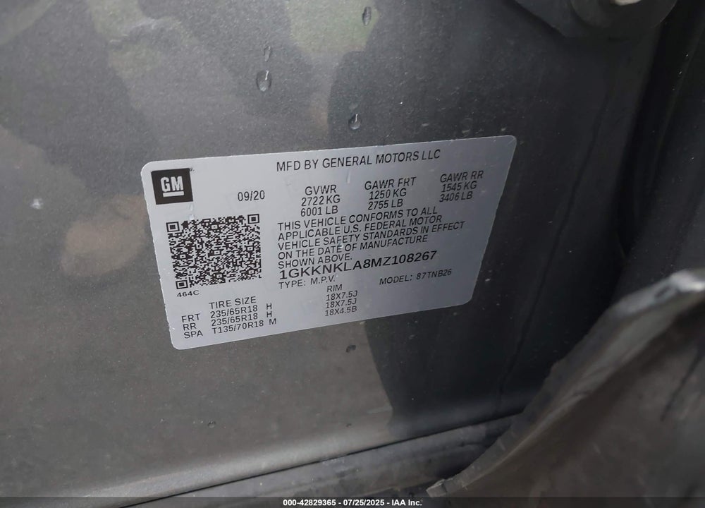 2021 GMC ACADIA VIN: 1GKKNKLA8MZ108267