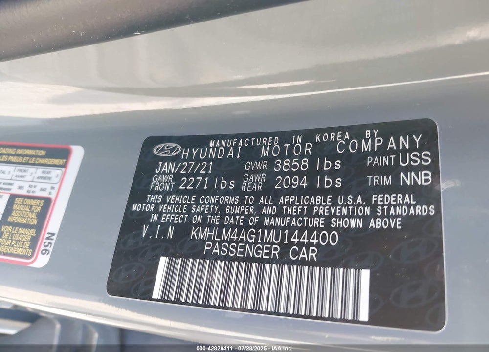 2021 HYUNDAI ELANTRA SEL VIN: KMHLM4AG1MU144400
