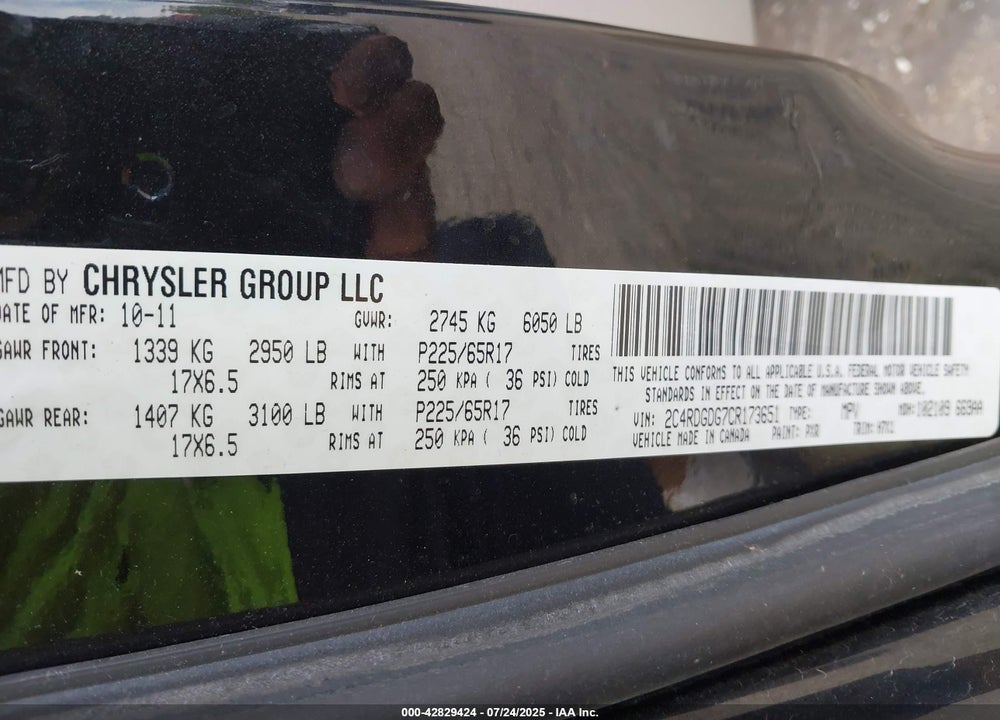 2012 DODGE GRAND CARAVAN CREW VIN: 2C4RDGDG7CR173651