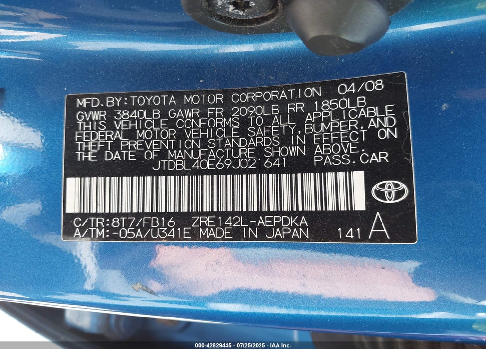 2009 TOYOTA COROLLA VIN: JTDBL40E69J021641