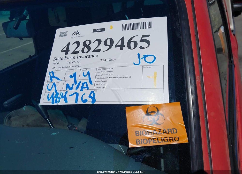 1999 TOYOTA TACOMA VIN: 4TAVL52N1XZ460806