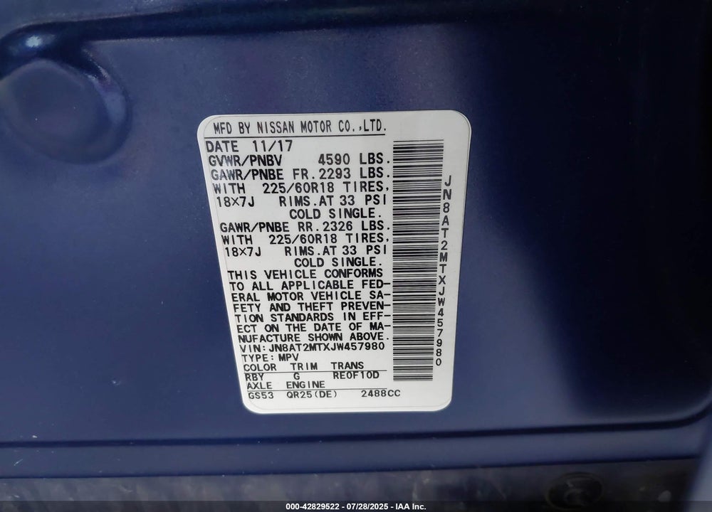 2018 NISSAN ROGUE VIN: JN8AT2MTXJW457980