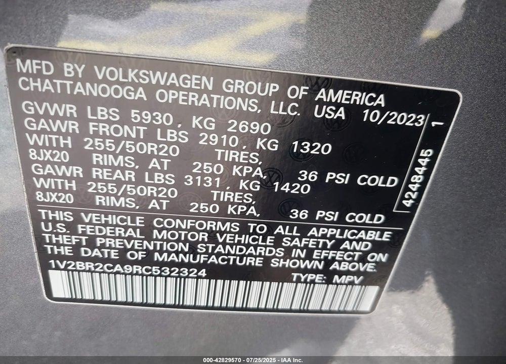 2024 VOLKSWAGEN ATLAS 2.0T SEL VIN: 1V2BR2CA9RC532324