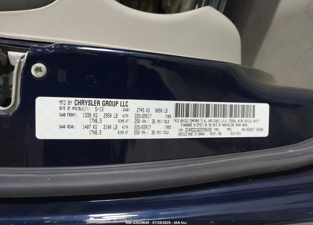 2013 DODGE GRAND CARAVAN SXT VIN: 2C4RDGCG6DR785455