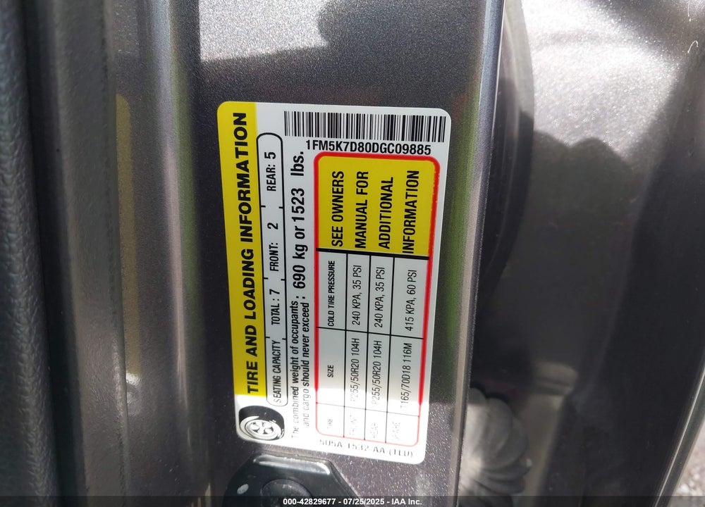 2013 FORD EXPLORER VIN: 1FM5K7D80DGC09885