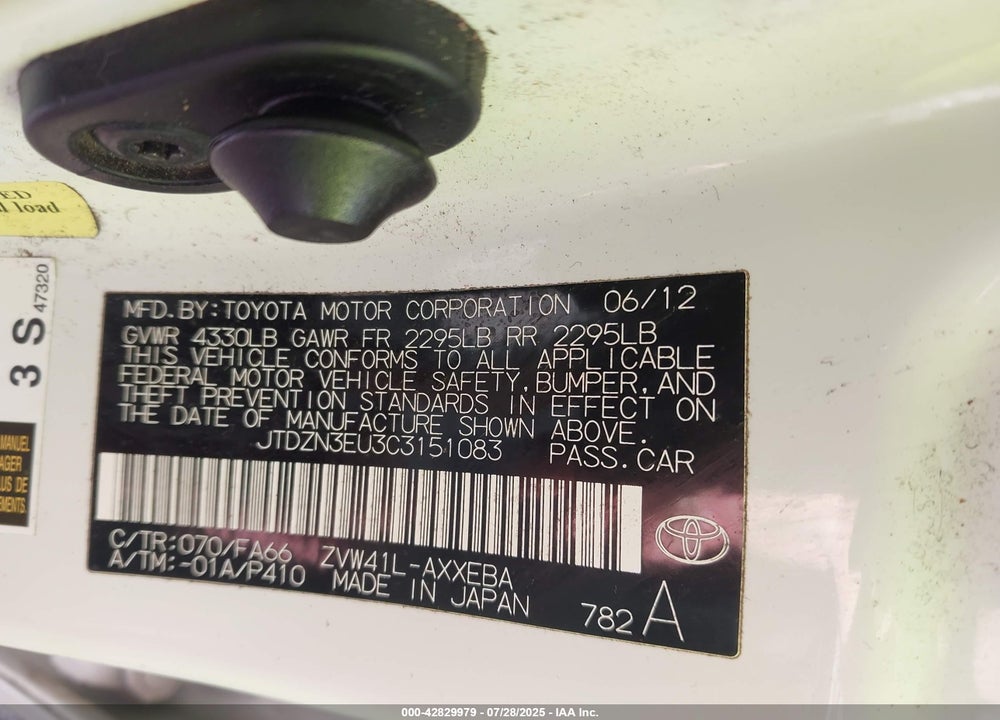 2012 TOYOTA PRIUS V VIN: JTDZN3EU3C3151083