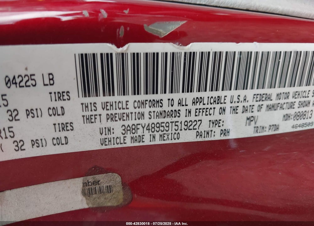 2009 CHRYSLER PT CRUISER VIN: 3A8FY48959T519227