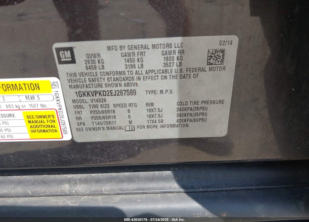 2014 GMC ACADIA VIN: 1GKKVPKD2EJ287589