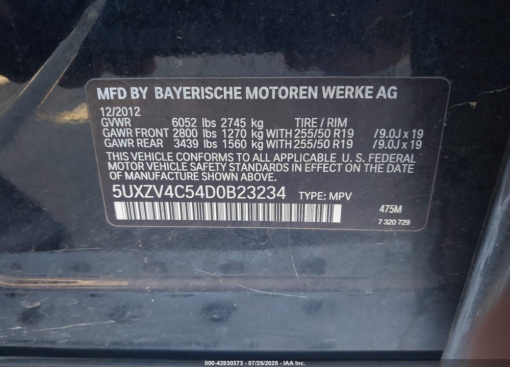 2013 BMW X5 XDRIVE35I/XDRIVE35I PREMIUM/XDRIVE35I SPORT ACTIVITY VIN: 5UXZV4C54D0B23234