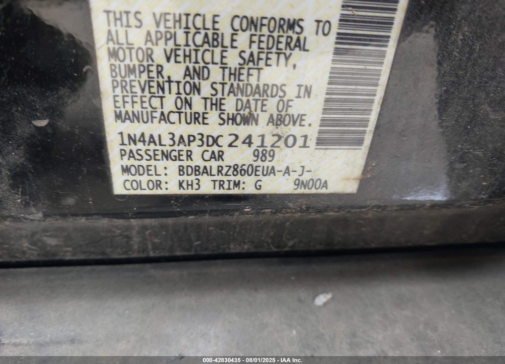 2013 NISSAN ALTIMA 2.5 S VIN: 1N4AL3AP3DC241201