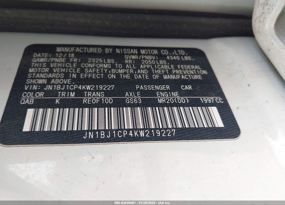 2019 NISSAN ROGUE SPORT VIN: JN1BJ1CP4KW219227