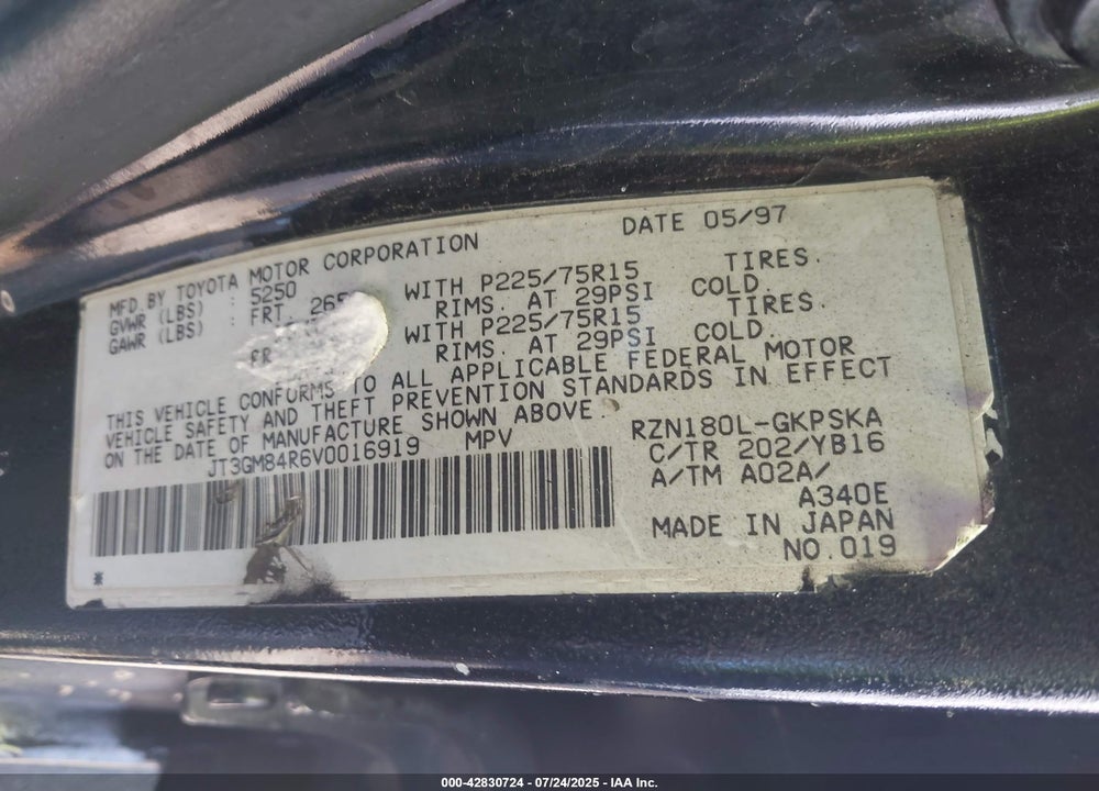 1997 TOYOTA 4RUNNER VIN: JT3GM84R6V0016919