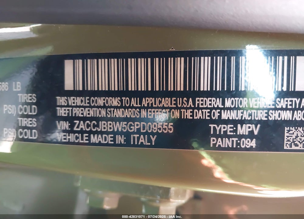 2016 JEEP RENEGADE VIN: ZACCJBBW5GPD09555