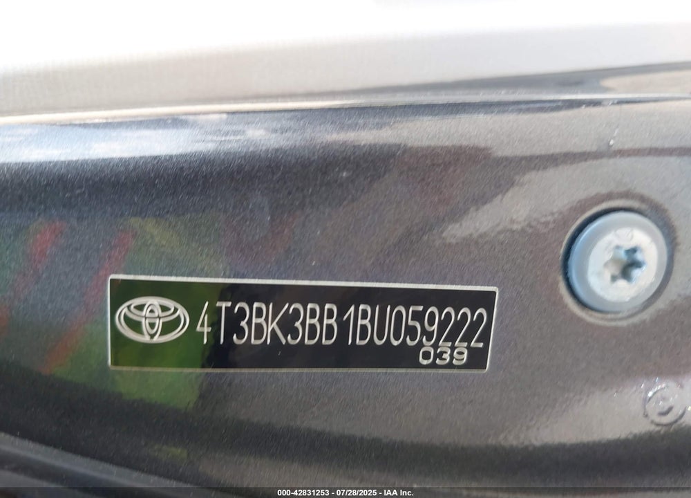 2011 TOYOTA VENZA VIN: 4T3BK3BB1BU059222
