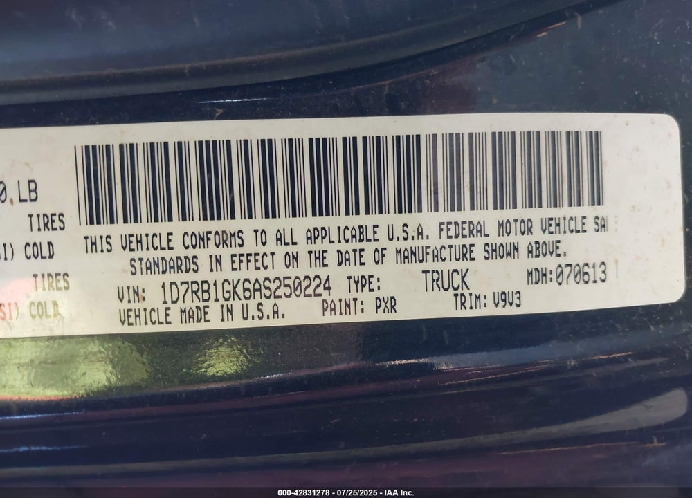 2010 DODGE RAM 1500 VIN: 1D7RB1GK6AS250224